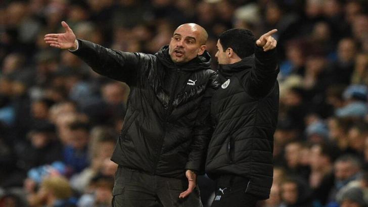 Pep Guardiola and Mikel Areta